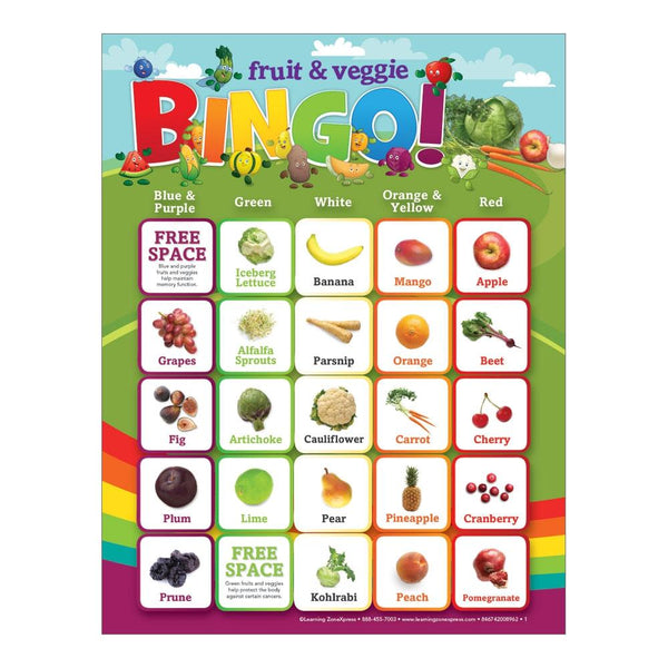 Learning ZoneXpress Fruits and Veggies Bingo, 8-1/2 x 11  Inches, Set of 30 : מוצרים למשרד