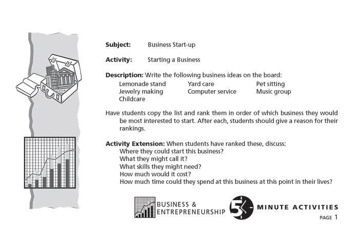 5 Minute Business / Entrepreneurship Activities