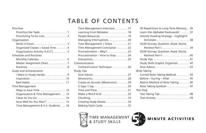5 Minute Time Management / Study Skills Activities