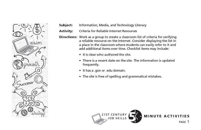 5 Minute 21st Century Job Skills Activities