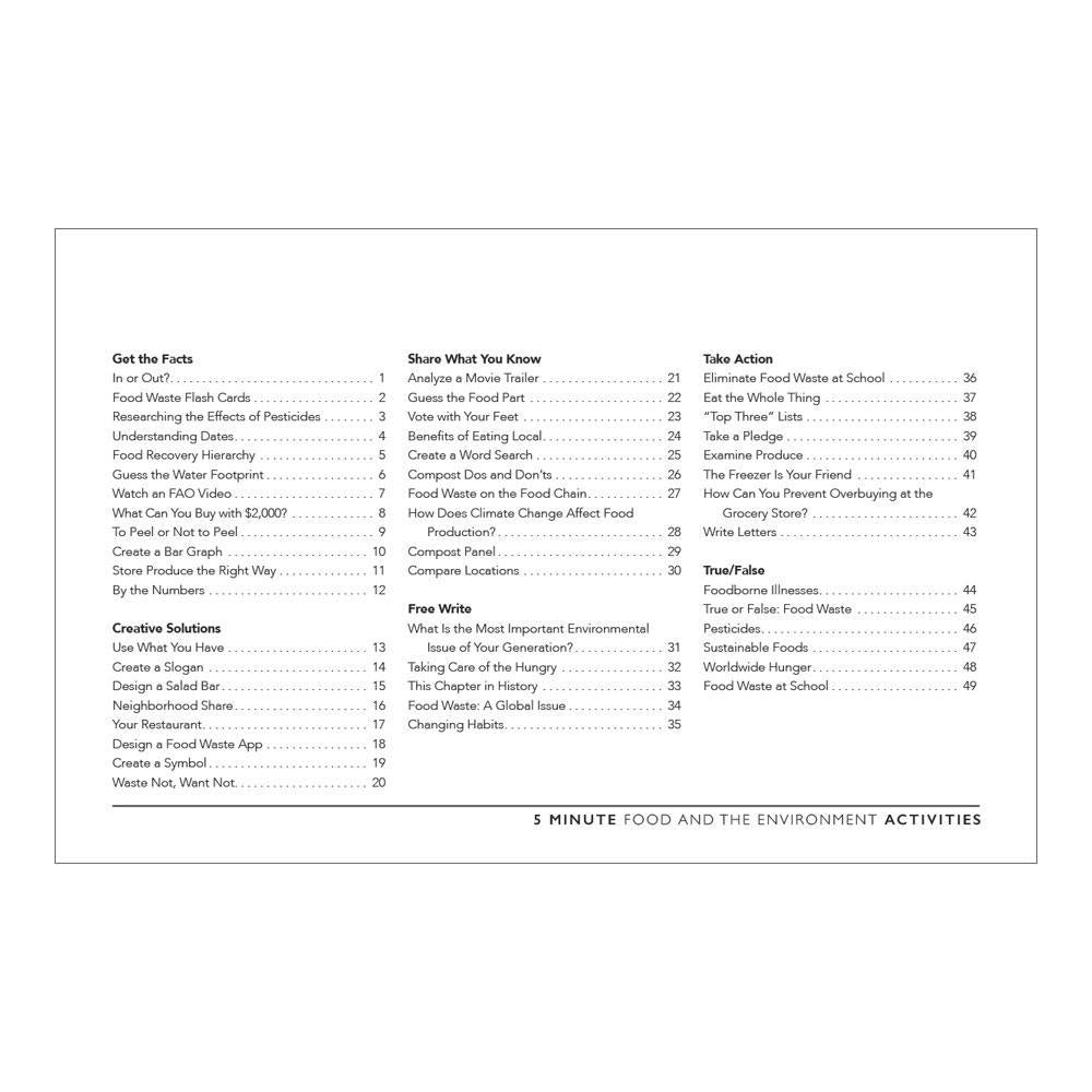 5 Minute Food and the Environment Activities