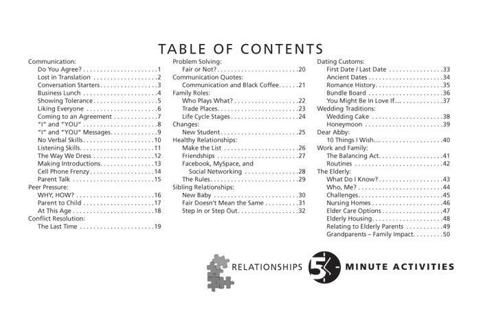 5 Minute Relationships Activities