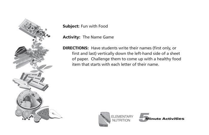 5 Minute Nutrition Activities for Elementary Students