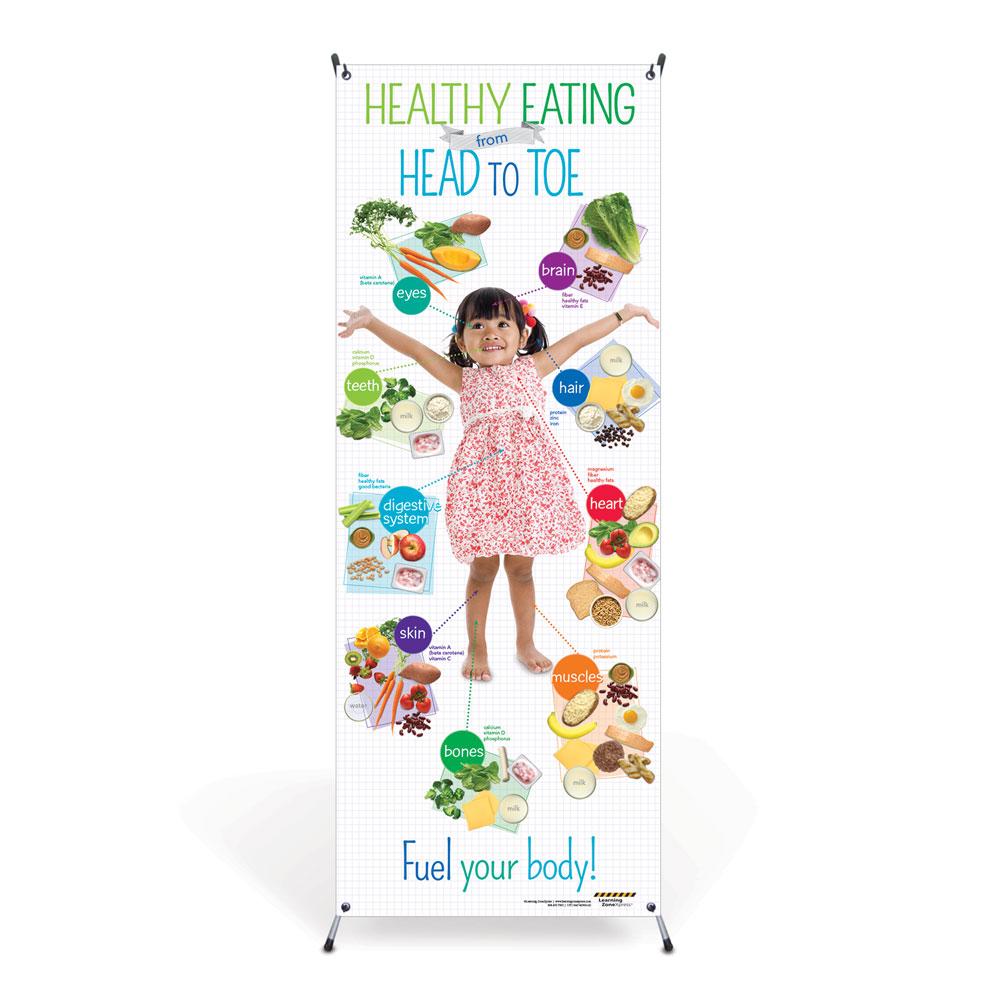 Preschool Healthy Eating from Head to Toe Vinyl Banner with Stand