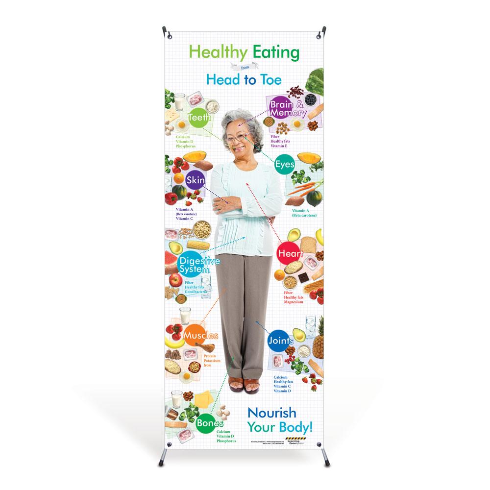 Older Adult Healthy Eating from Head to Toe Vinyl Banner with Stand