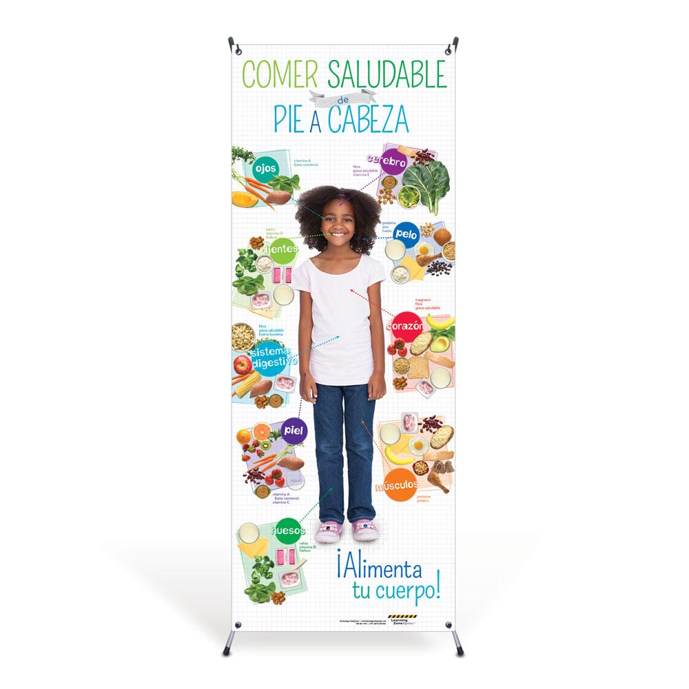 Kids Spanish Healthy Eating from Head to Toe Vinyl Banner with Stand