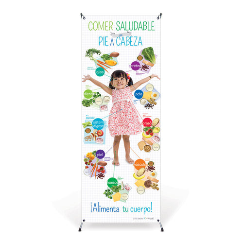 Preschool Healthy Eating from Head to Toe Spanish Vinyl Banner with Stand