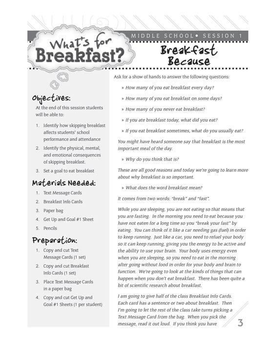 What's For Breakfast? Lesson Plans for Middle School and High School