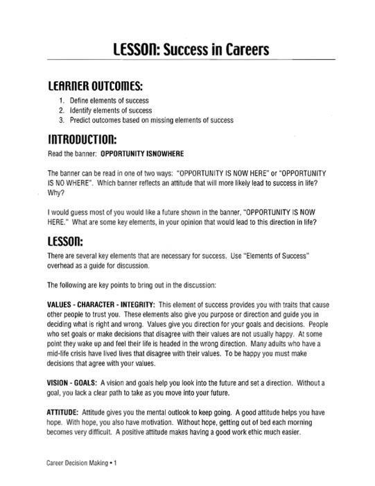 Career Decision Making for Middle Schools Mini-Unit